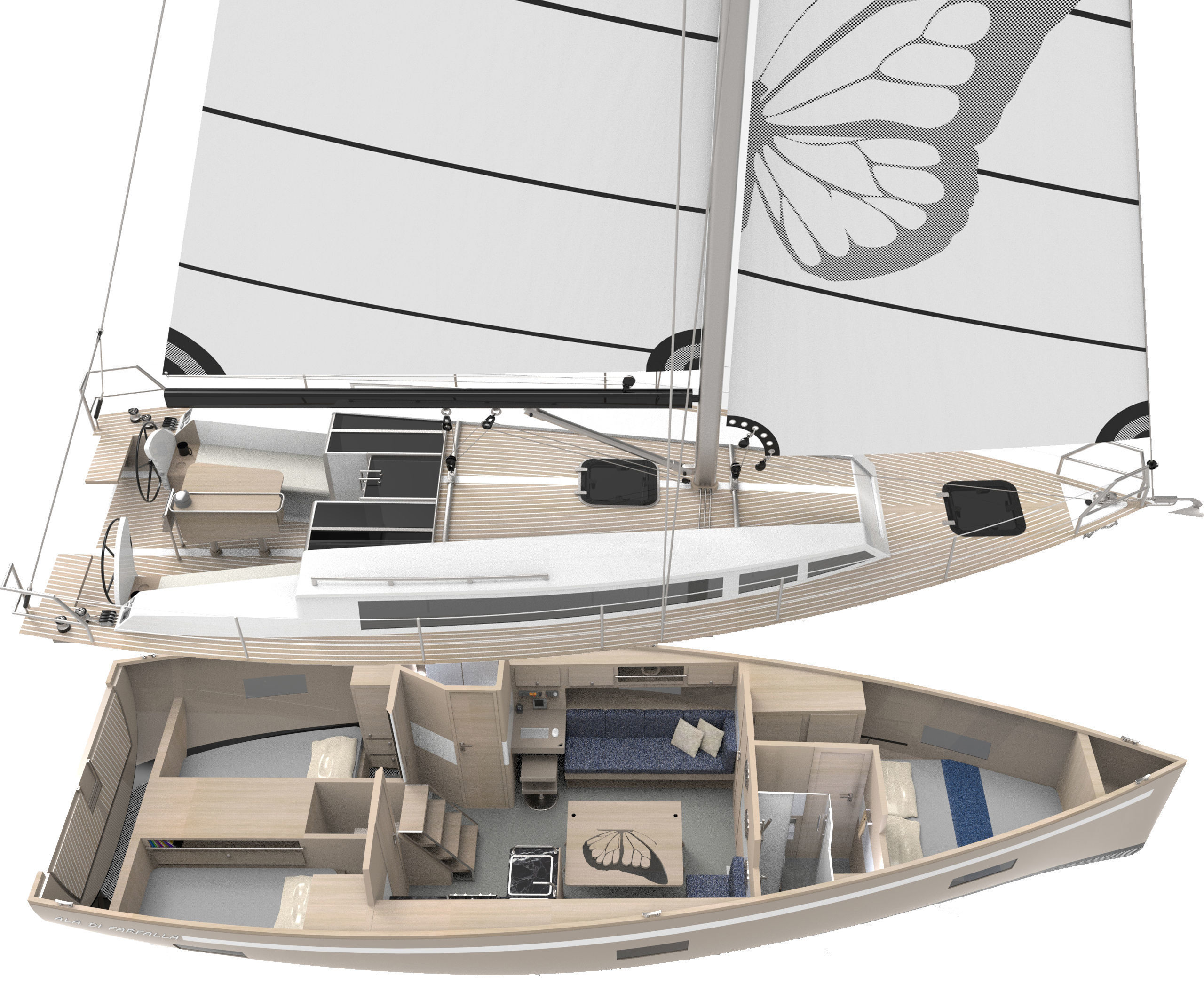 Deck Saloon Sloop Sailboat 3D model_1