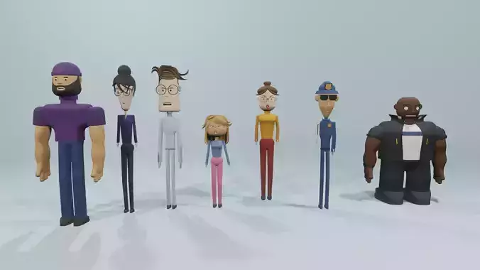 Cartoon style Blender characters Low-poly 3D model