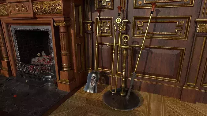 Victorian living room with fireplace 3D model 5