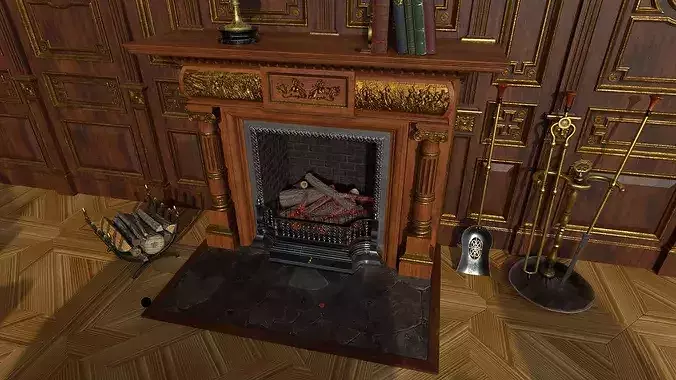 Victorian living room with fireplace 3D model 4