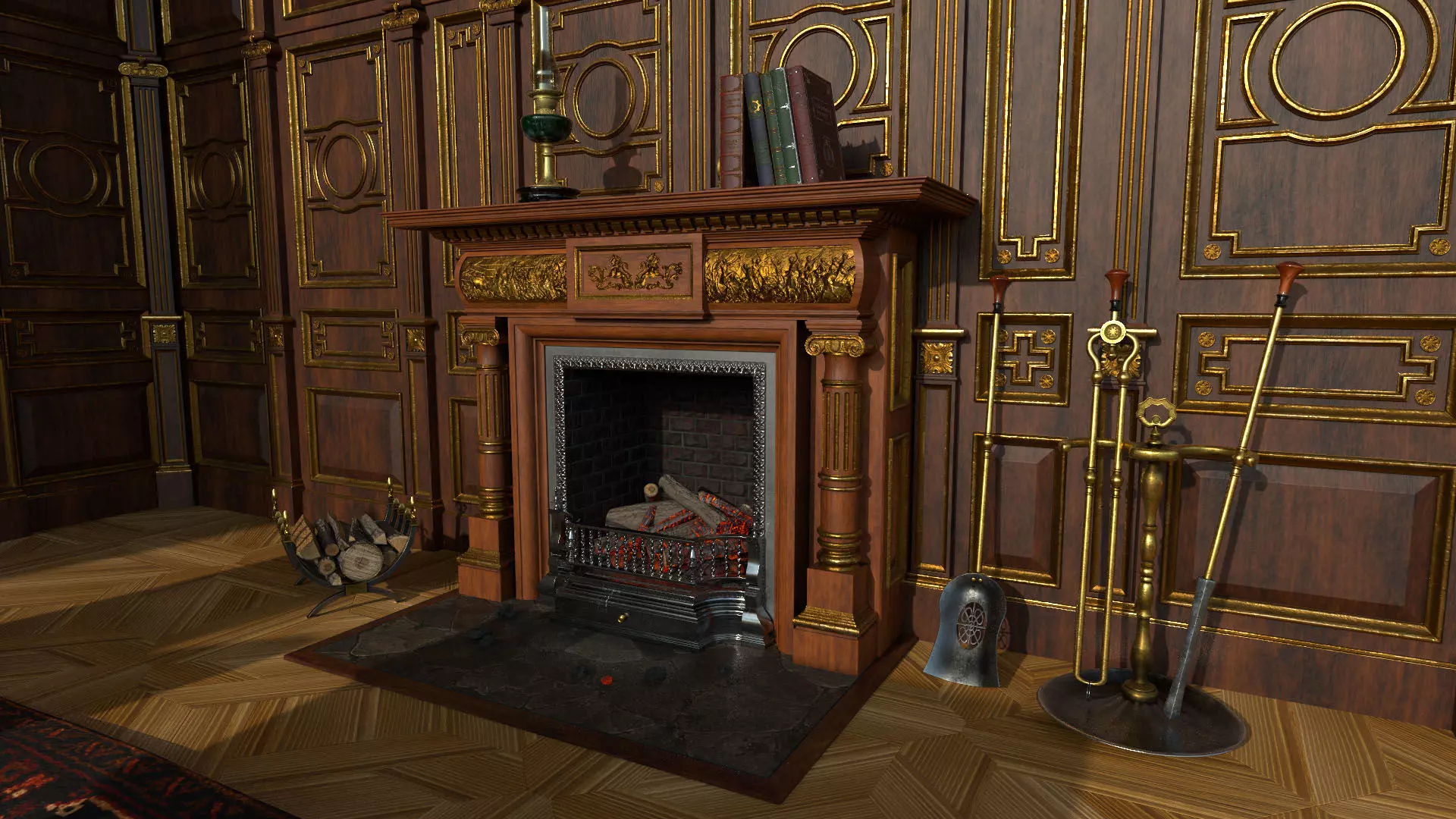 Victorian living room with fireplace 3D model