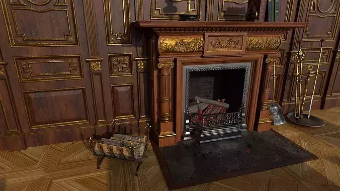 Victorian living room with fireplace 3D model 3