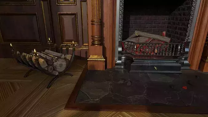 Victorian living room with fireplace 3D model 7