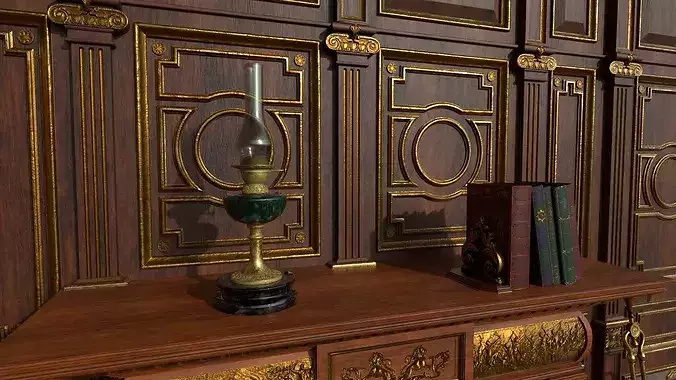 Victorian living room with fireplace 3D model 6