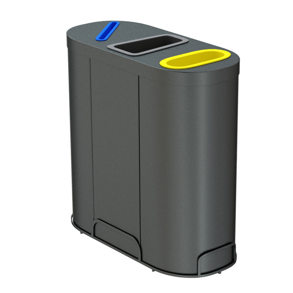 MALMO Office Waste Recycling Bin with 3 Containers 3D model_2