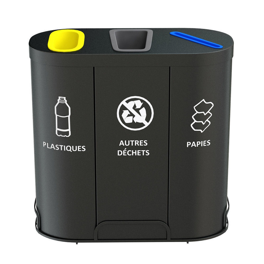 MALMO Office Waste Recycling Bin with 3 Containers 3D model_7