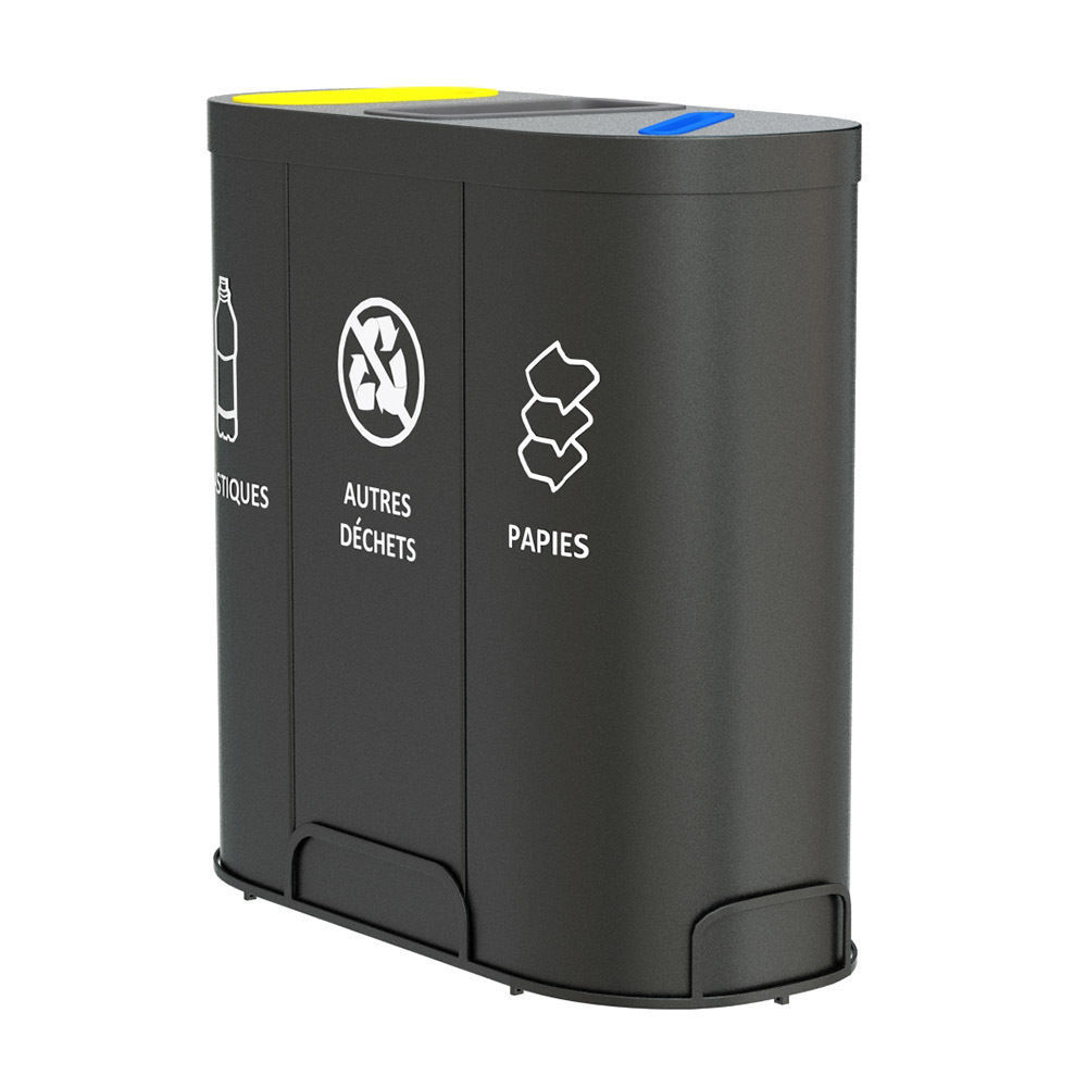 MALMO Office Waste Recycling Bin with 3 Containers 3D model_4