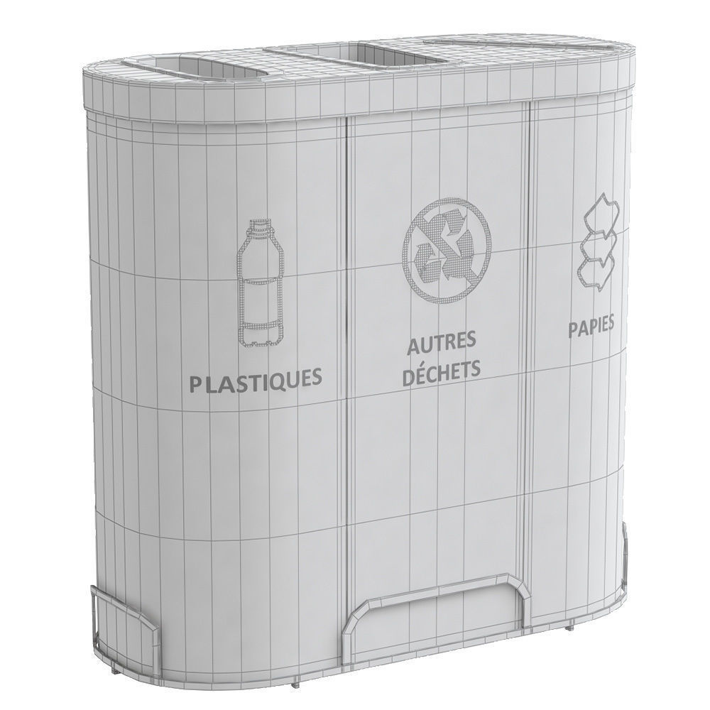 MALMO Office Waste Recycling Bin with 3 Containers 3D model_8