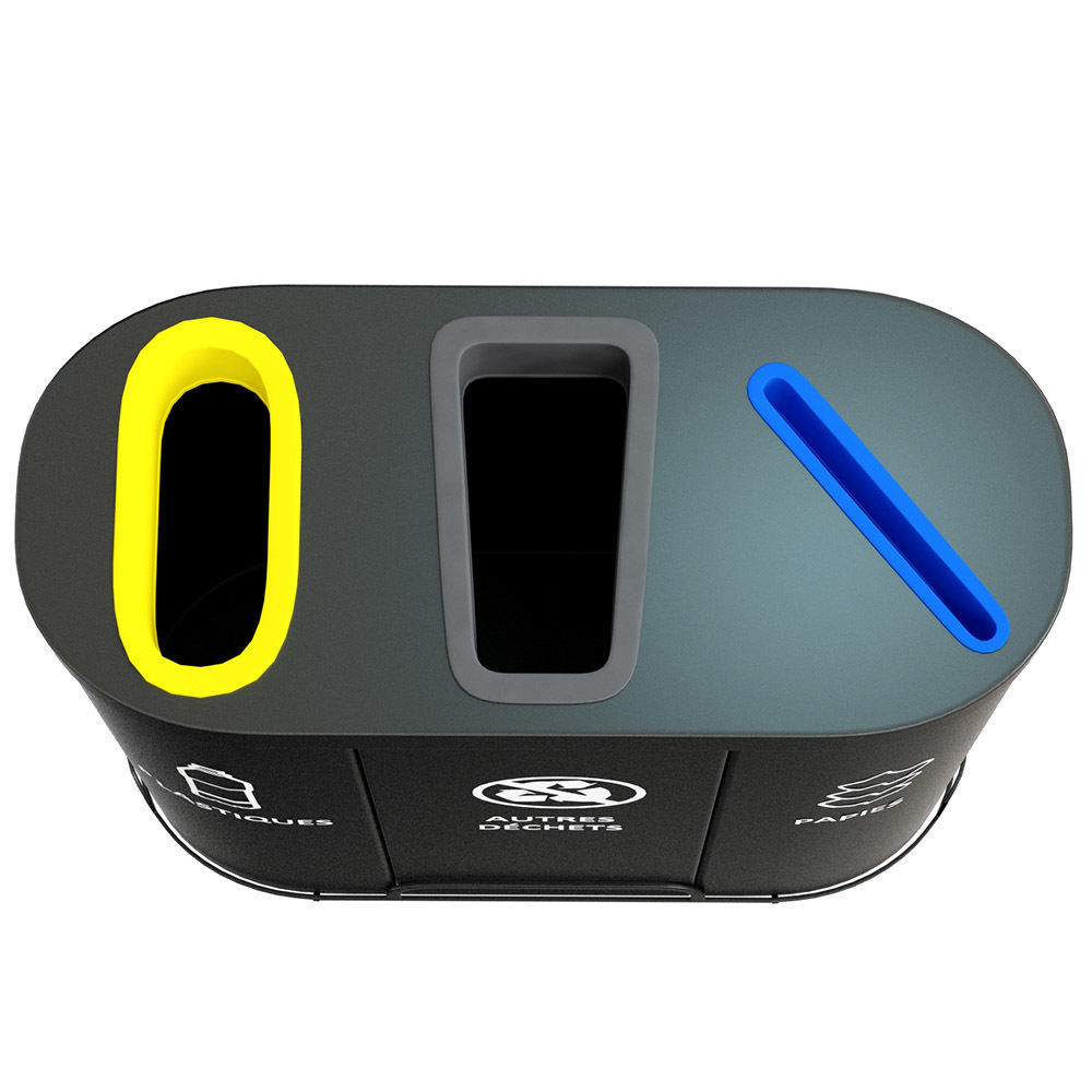 MALMO Office Waste Recycling Bin with 3 Containers 3D model_5