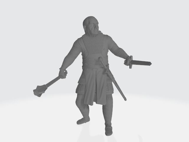 Medieval knight with mace and dagger 3D print model_2