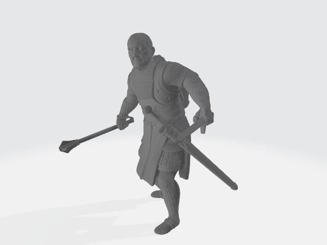 Medieval knight with mace and dagger 3D print model_1