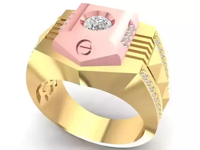 Two Tone Diamond Men Ring with Modern Design 2796