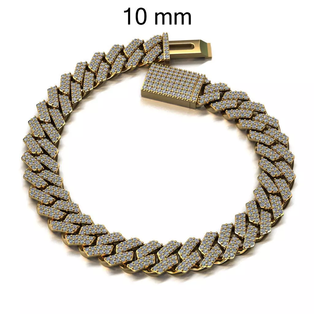 10 MM CUBAN LINK CHAIN 2 ROWS DIAMOND BRACELET OR NECKLACE 3D print model_0