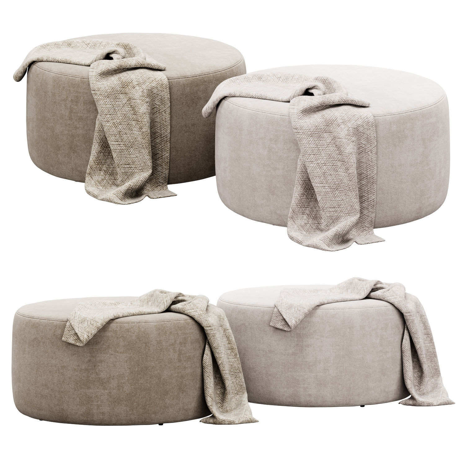 Spool 600mm Fabric Ottoman by Kardiel 3D model_4