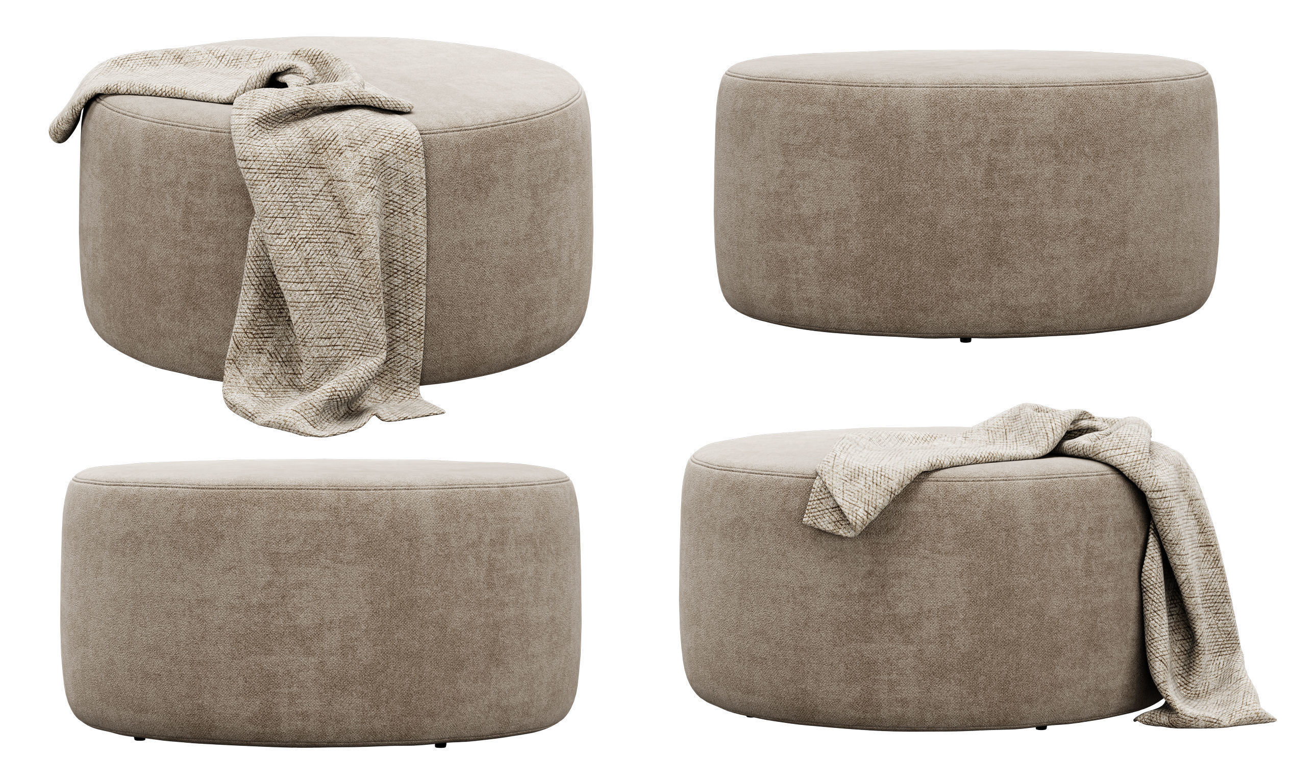 Spool 600mm Fabric Ottoman by Kardiel 3D model_1