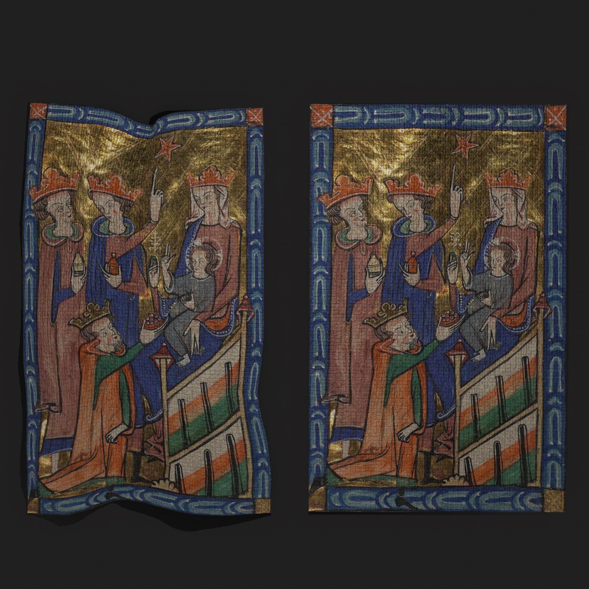 Carrow Psalter Adoration of the Magi Tapestry Low-poly 3D model_8