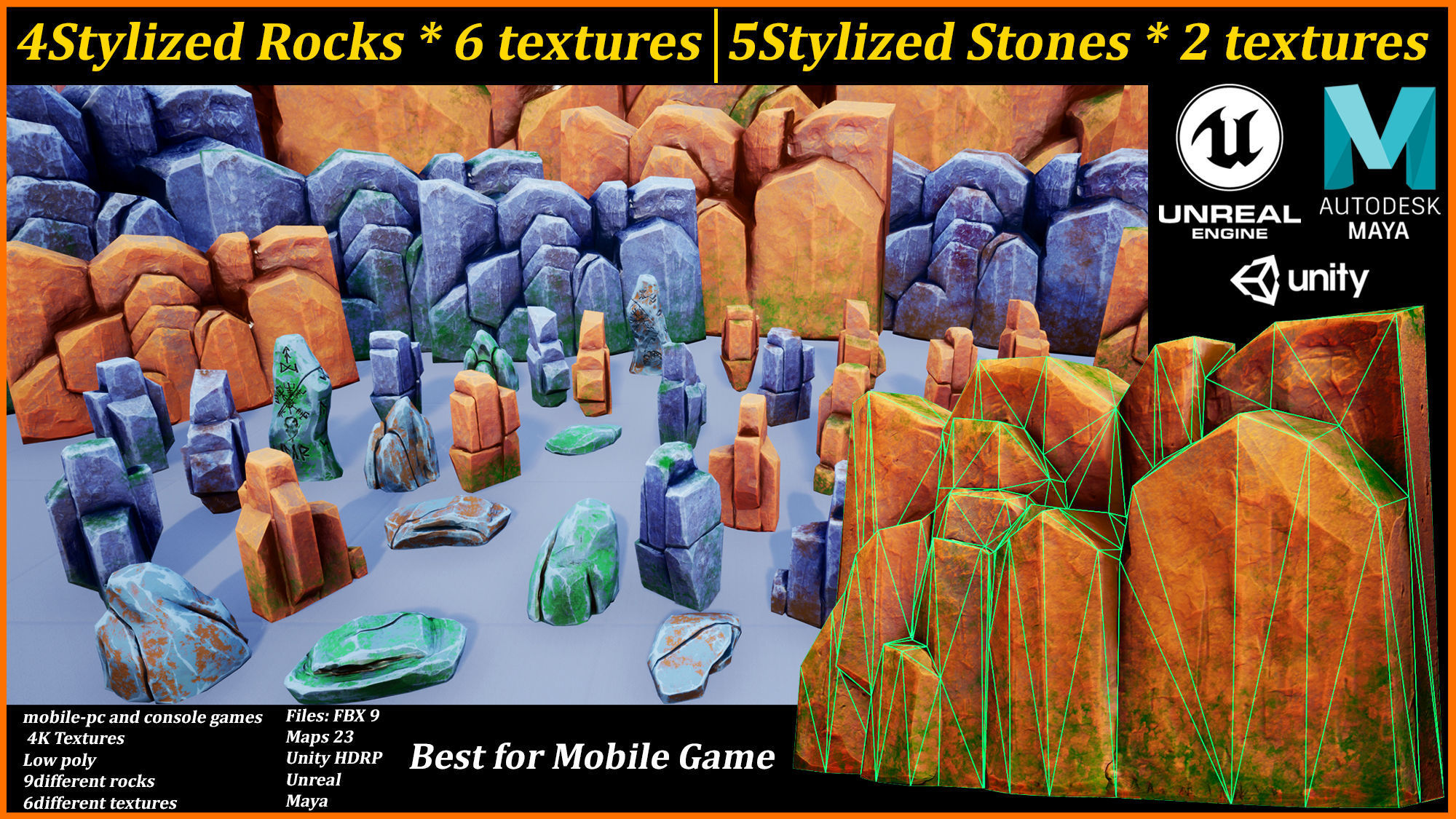 Stylized Rock Low-poly 3D model_1