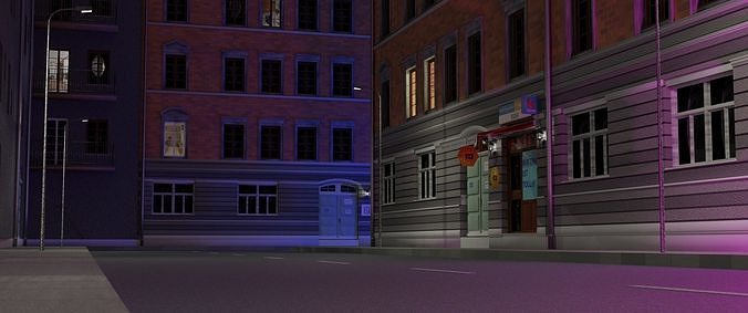 Modern street at night Free low-poly 3D model