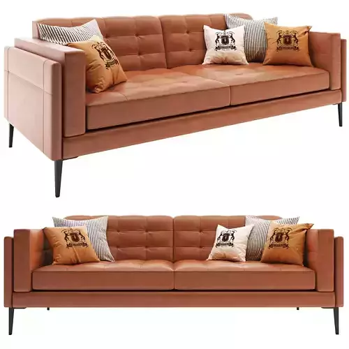 PA-MODERN-LEATHER-SOFA-02 orange sofa with pillows and frame