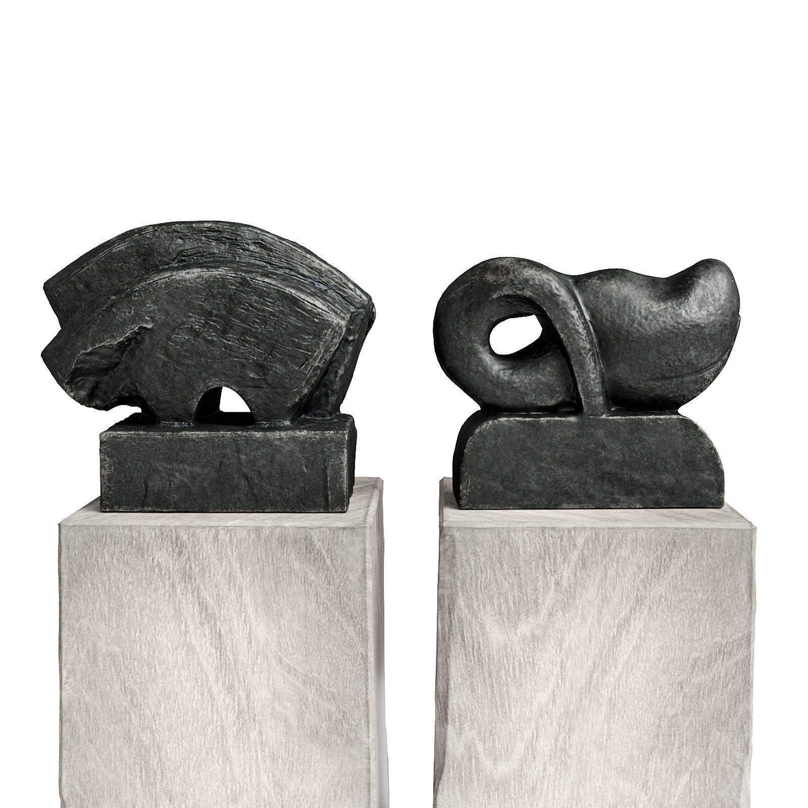 Modern sculptures Bull and Fish Low-poly 3D model_2