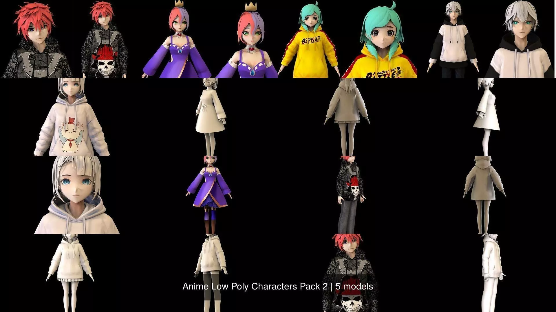 Anime Low Poly Characters Pack 2 3D Model Collection_0