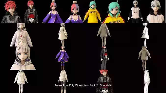 Anime Low Poly Characters Pack 2 3D Model Collection
