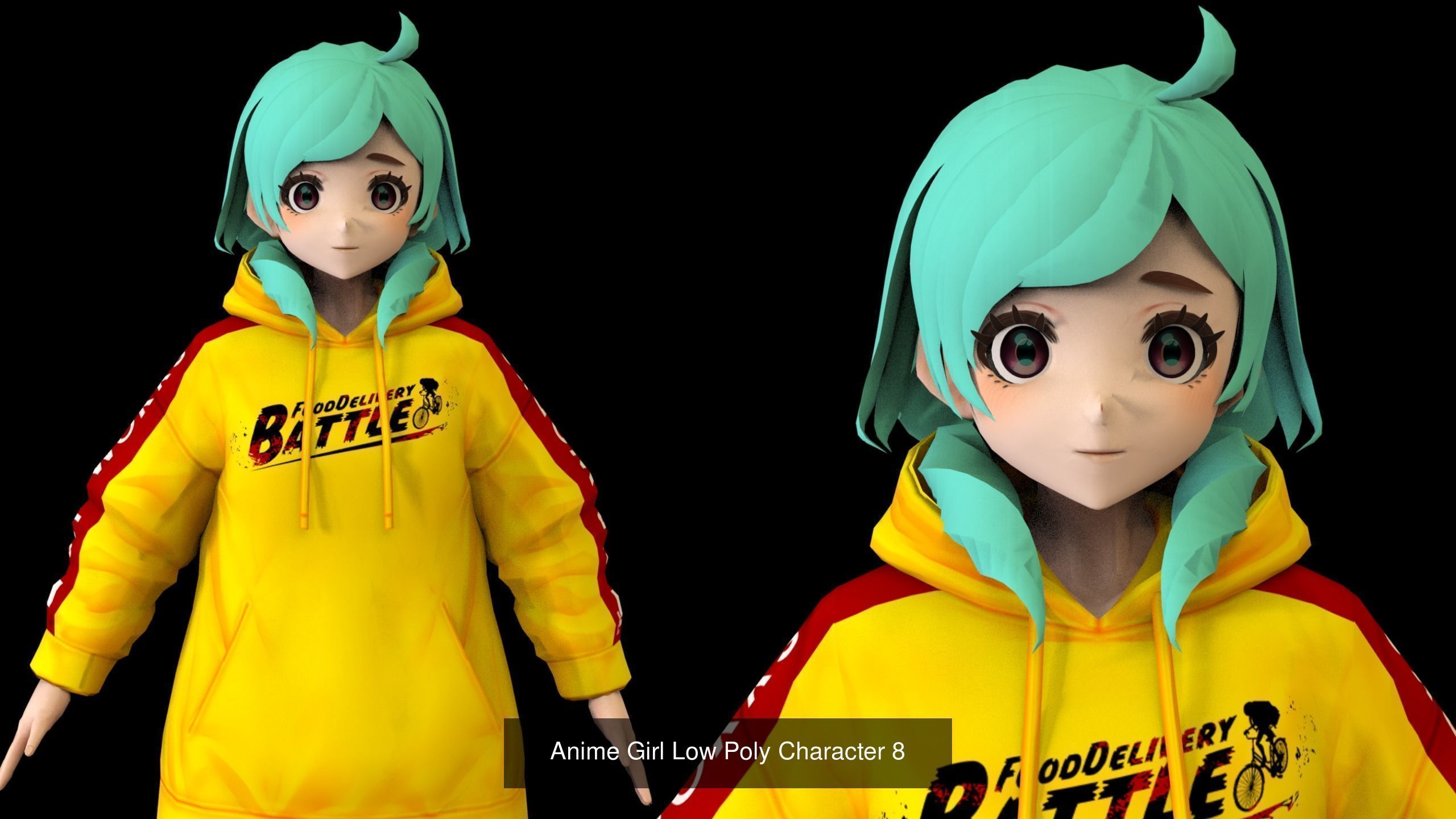 Anime Low Poly Characters Pack 2 3D Model Collection_3