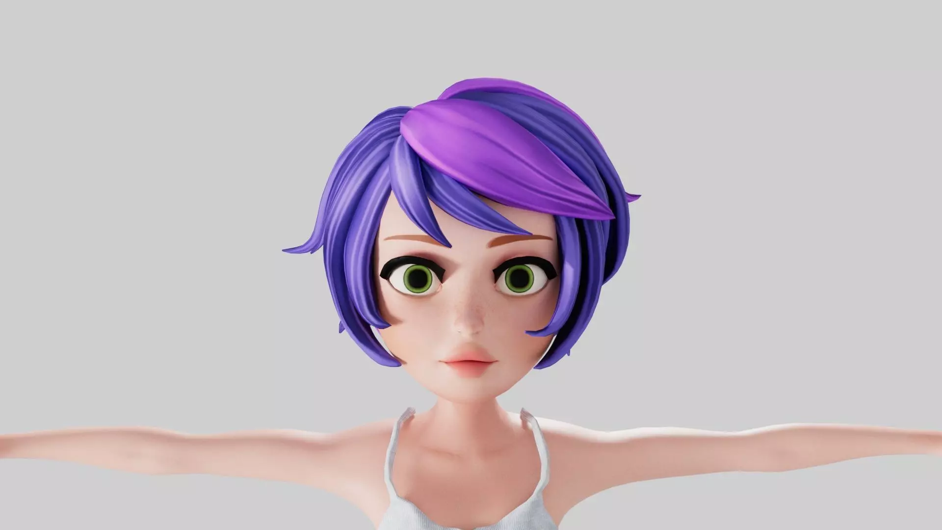 Female 1 3D model cartoon girl with hair Low-poly 3D model_0