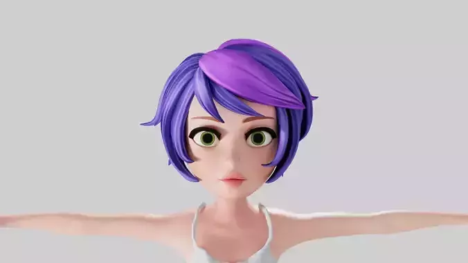 Female 1 3D model cartoon girl with hair