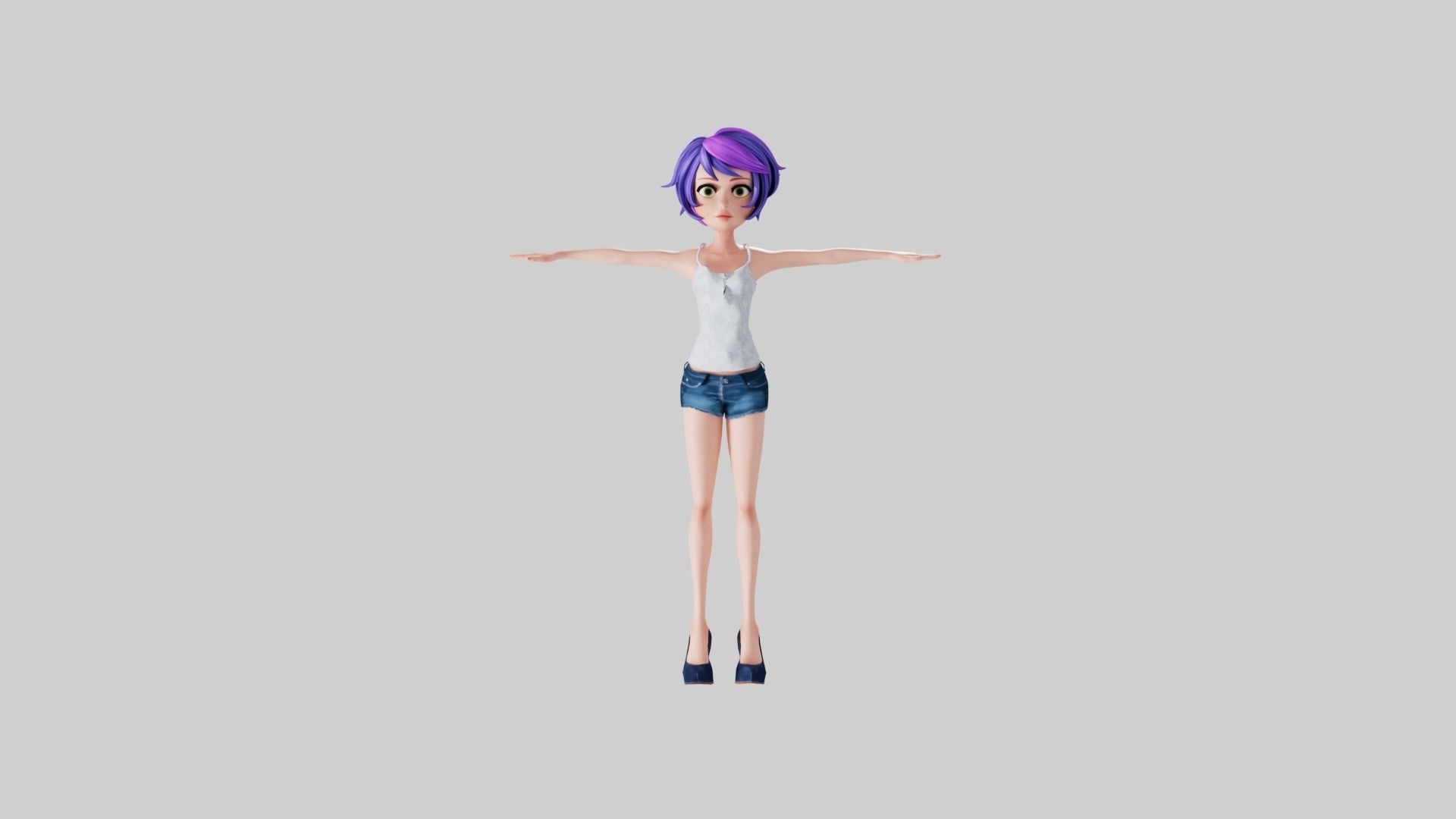 Female 1 3D model cartoon girl with hair Low-poly 3D model_1