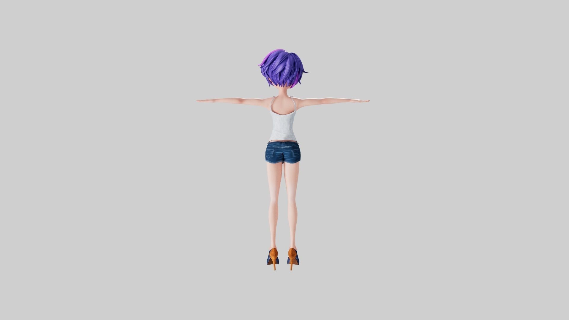 Female 1 3D model cartoon girl with hair Low-poly 3D model_3