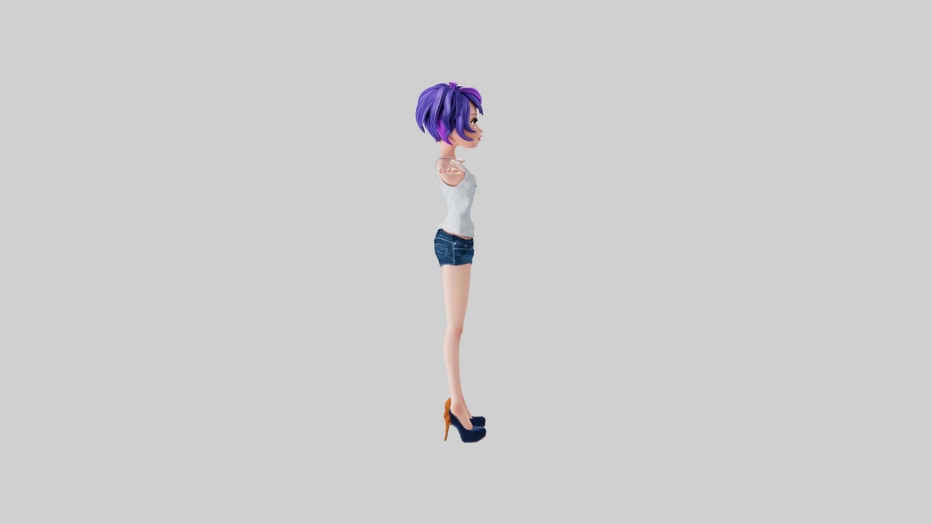 Female 1 3D model cartoon girl with hair Low-poly 3D model_2