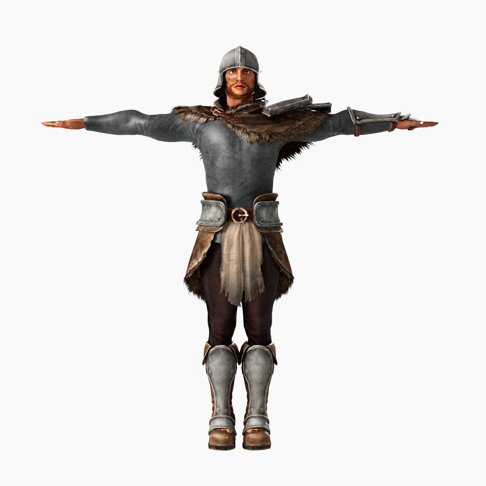 Realistic Warrior with facial expressions Low-poly 3D model_1