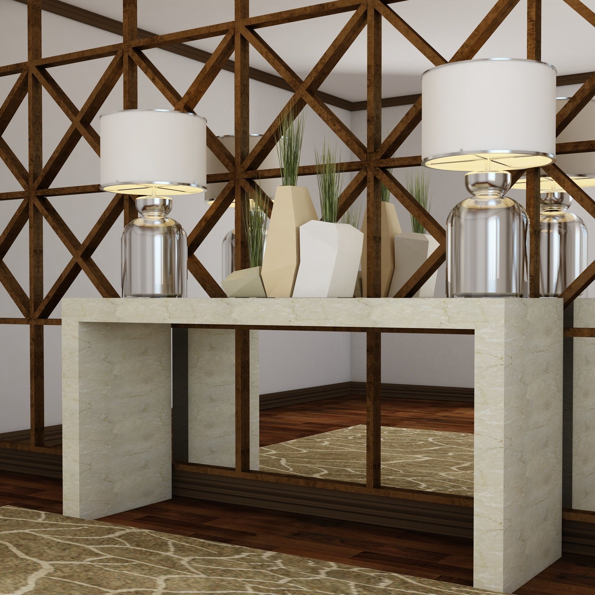 Living Room Wall Mirror Table Set  3D model_2