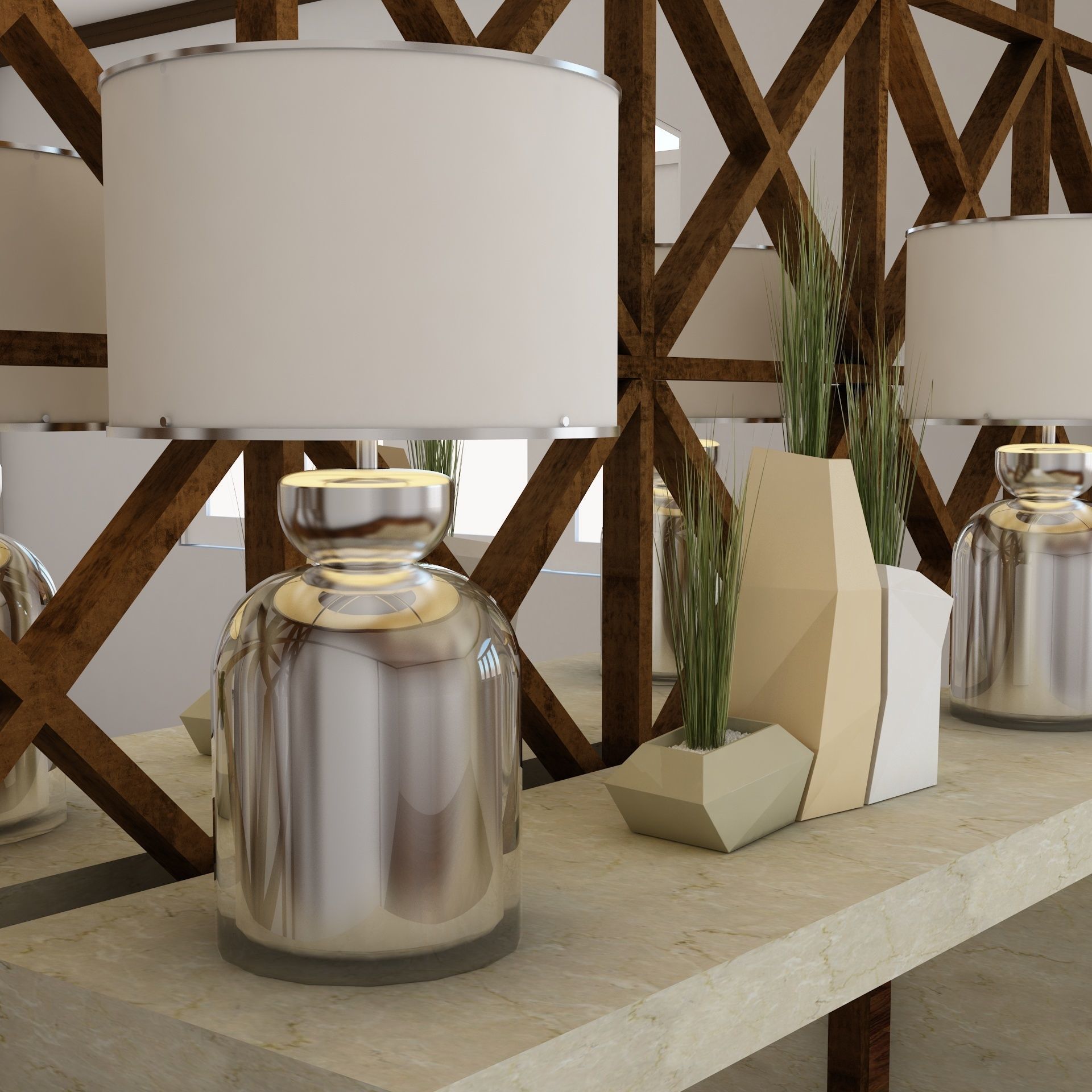 Living Room Wall Mirror Table Set  3D model_4