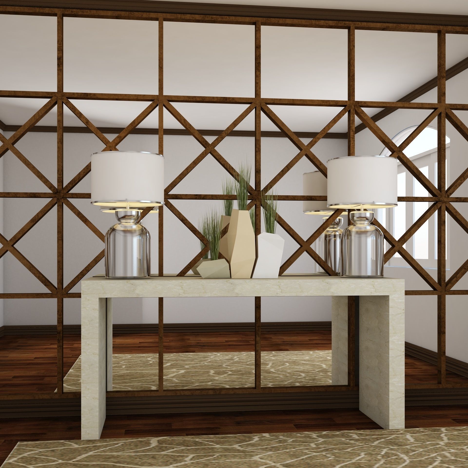 Living Room Wall Mirror Table Set  3D model_7