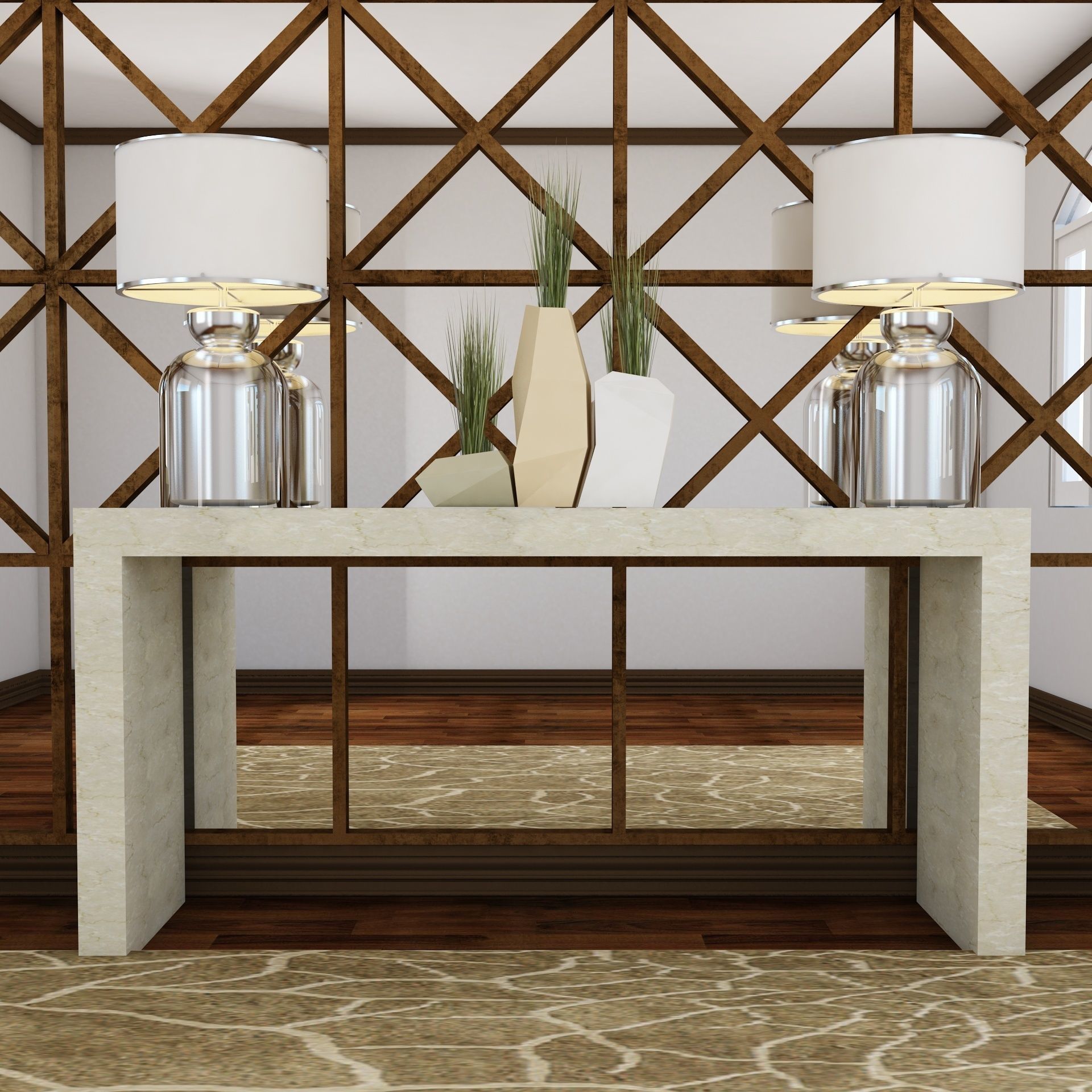 Living Room Wall Mirror Table Set  3D model_1