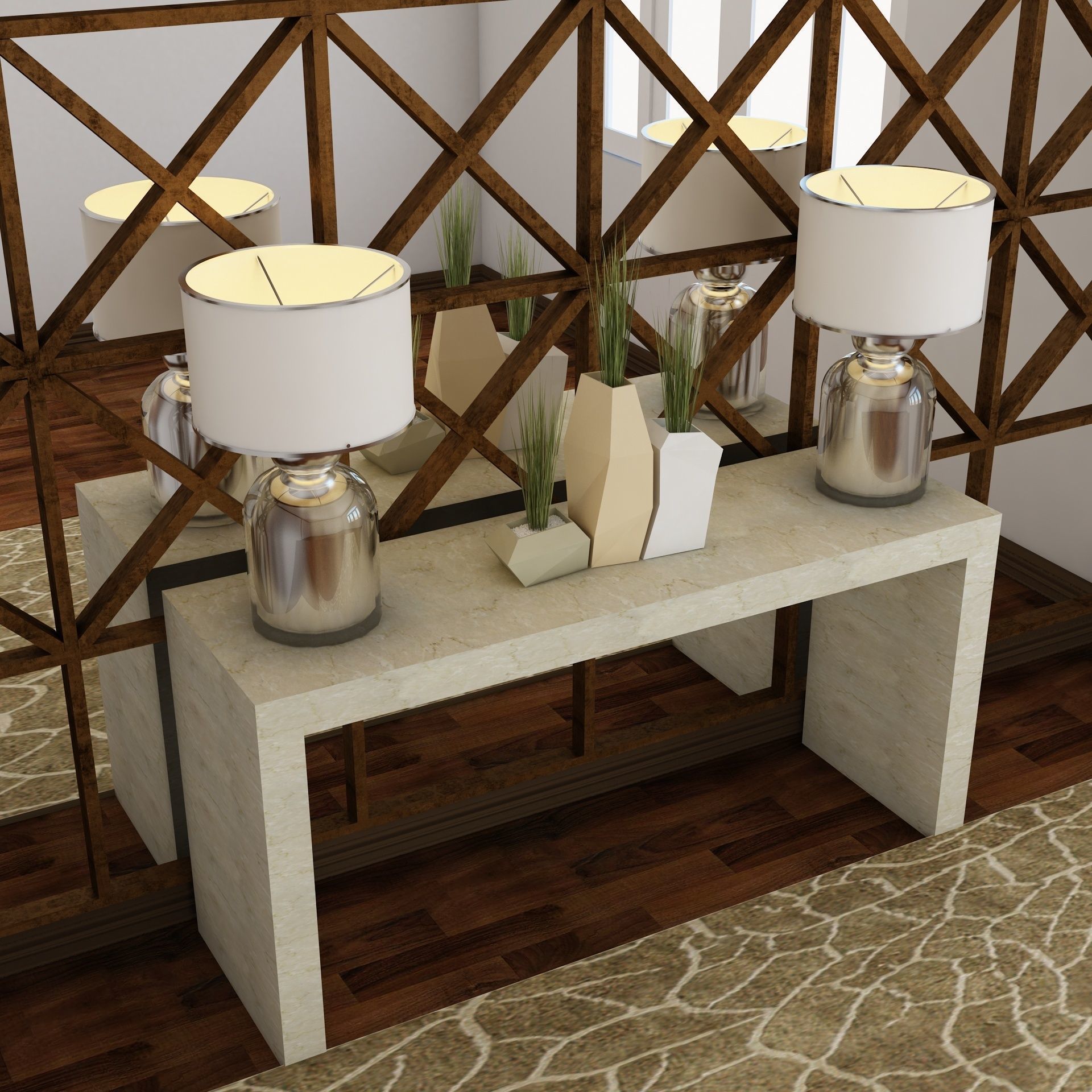 Living Room Wall Mirror Table Set  3D model_3
