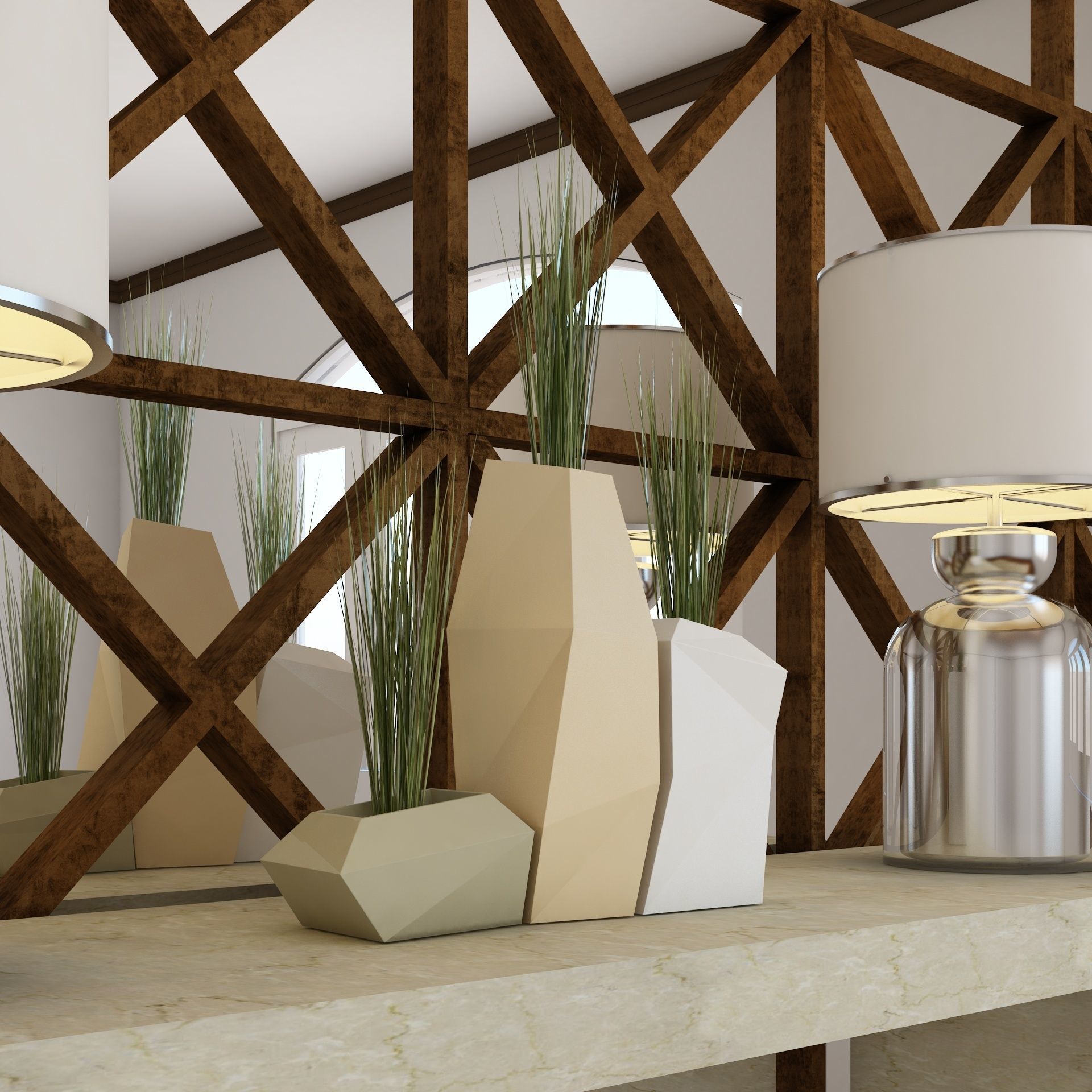 Living Room Wall Mirror Table Set  3D model_6