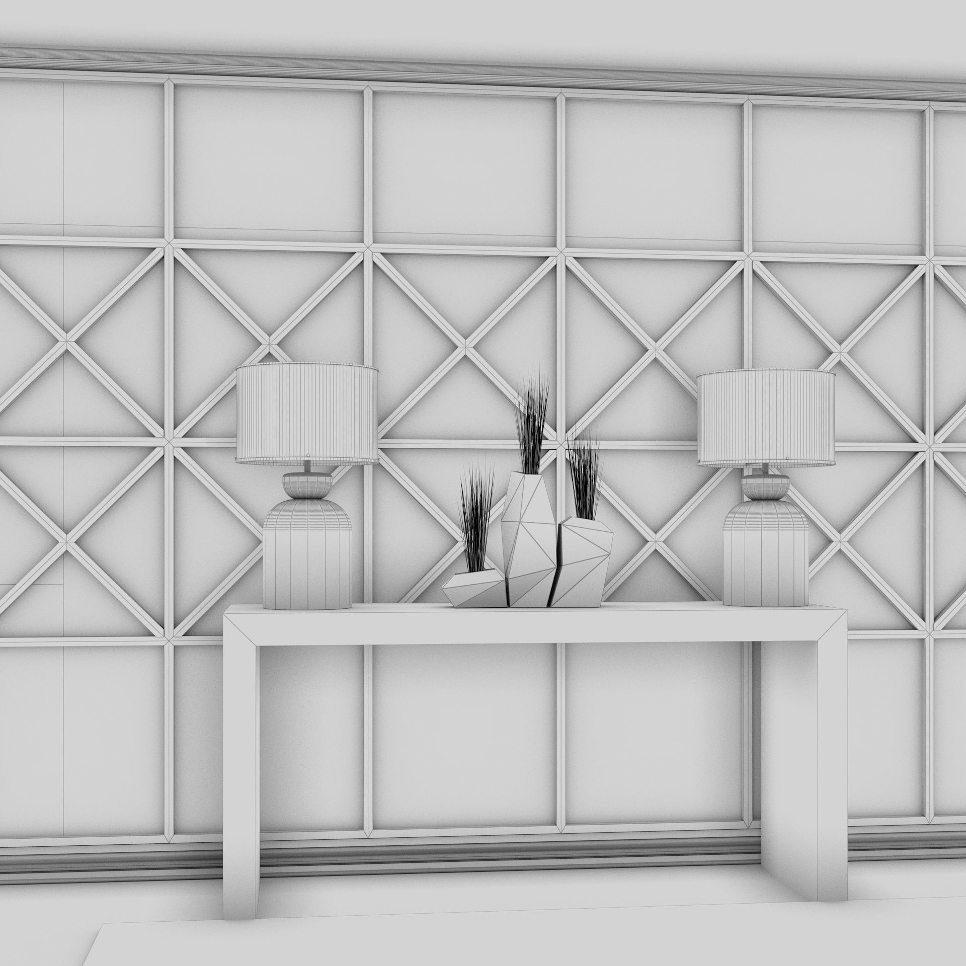 Living Room Wall Mirror Table Set  3D model_16