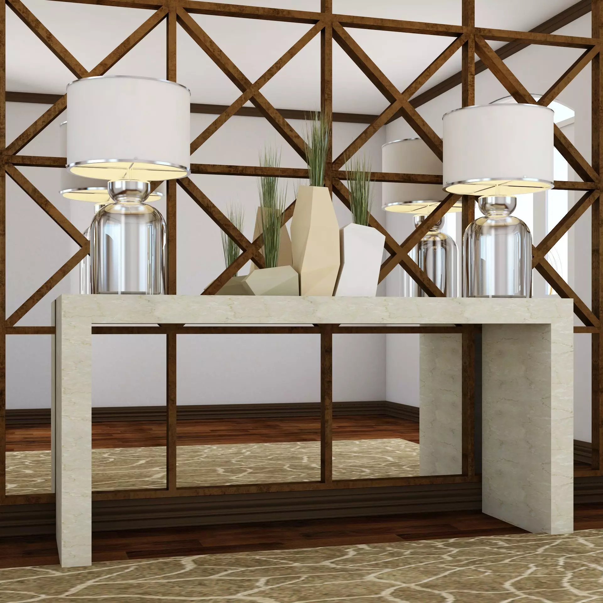 Living Room Wall Mirror Table Set  3D model_0