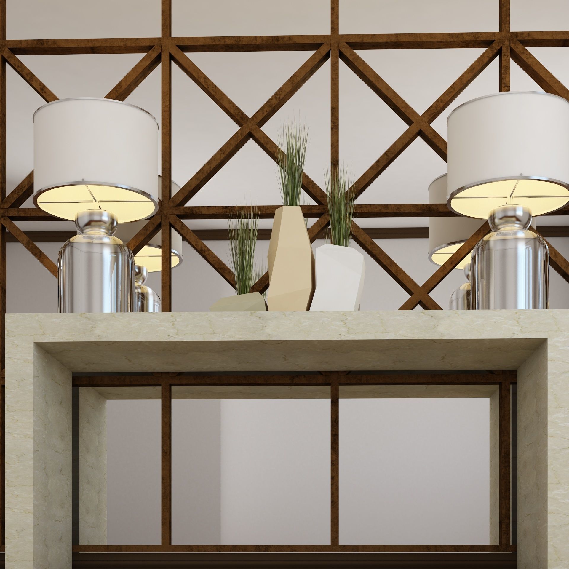 Living Room Wall Mirror Table Set  3D model_9