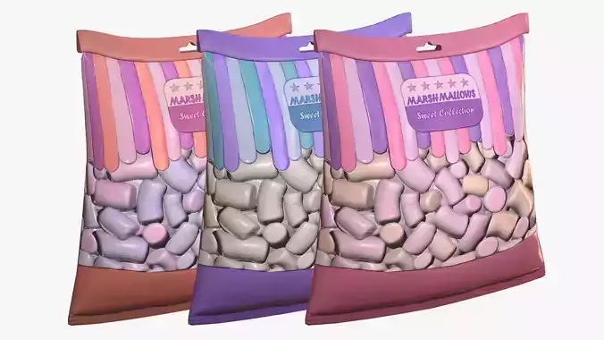 Pack of Marshmallows Low-poly 3D model