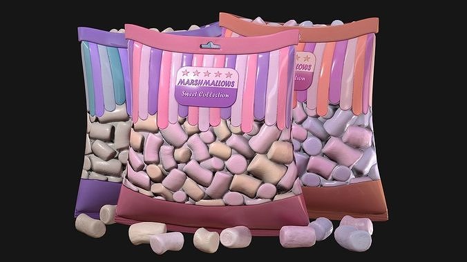 Pack of Marshmallows Low-poly 3D model 4