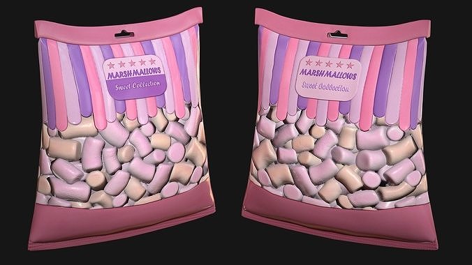 Pack of Marshmallows Low-poly 3D model 6