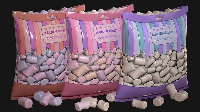 Pack of Marshmallows Low-poly 3D model 3