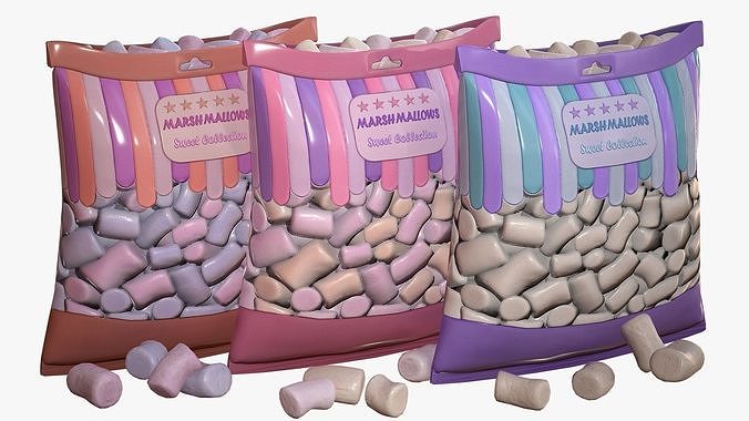 Pack of Marshmallows Low-poly 3D model 2