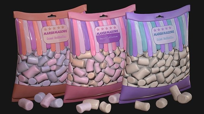 Pack of Marshmallows Low-poly 3D model 5