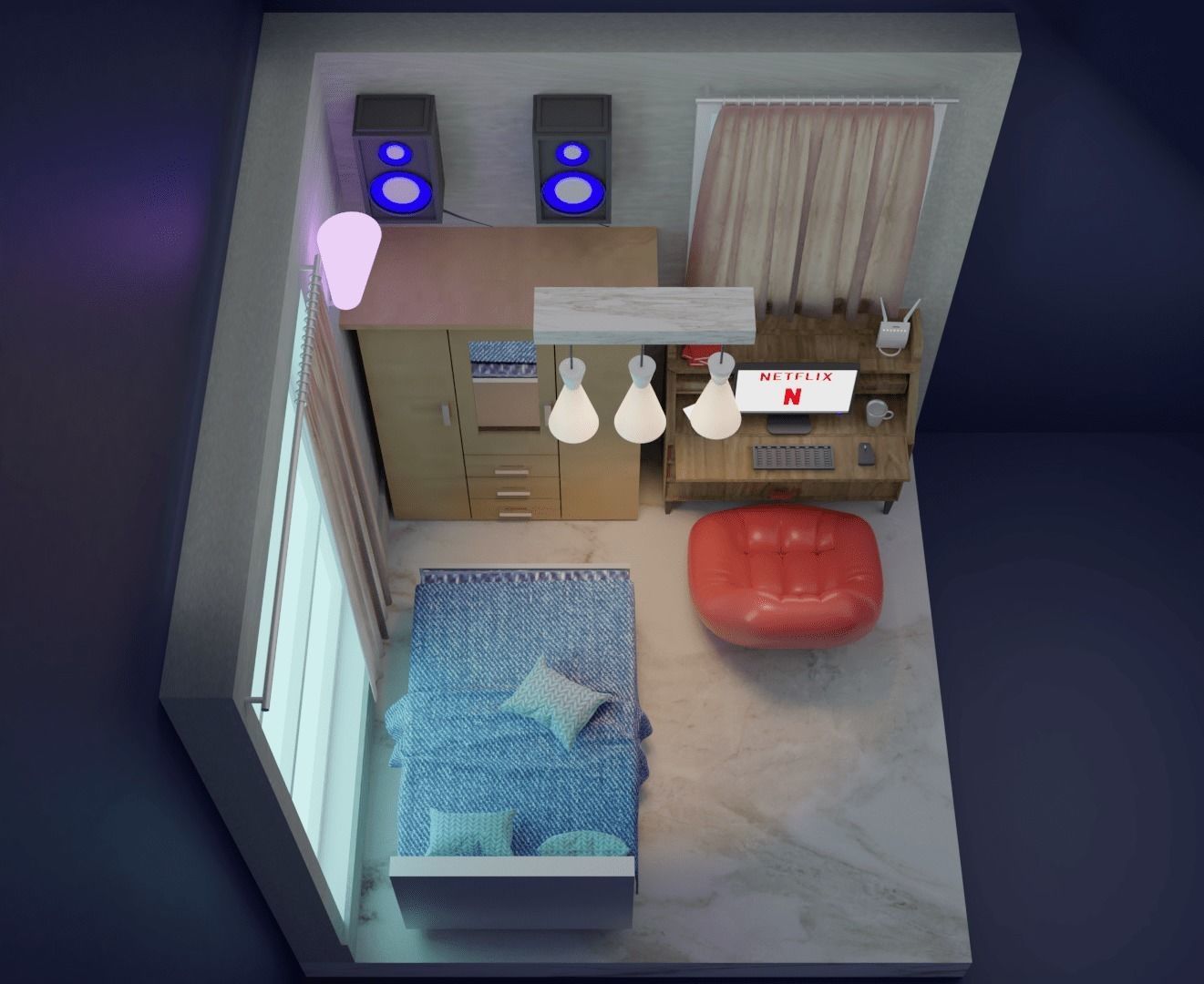 isometric room Free low-poly 3D model_2