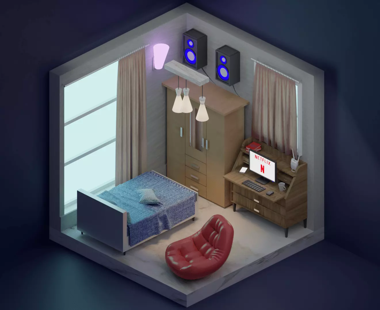 isometric room Free low-poly 3D model_0